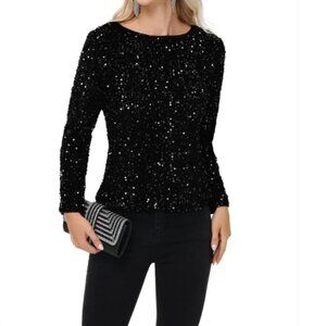 Anna-Kaci Women's Sparkle and Shine Tops Sparkly Long Sleeve Sequin in Size S